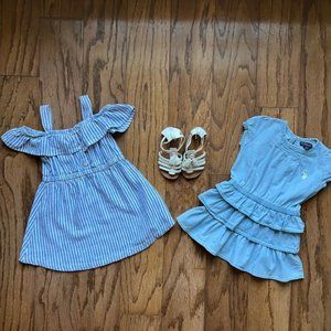 Girls size 2T Denim Dress Bundle with Bohemian Fringe Sandals (3 pieces)